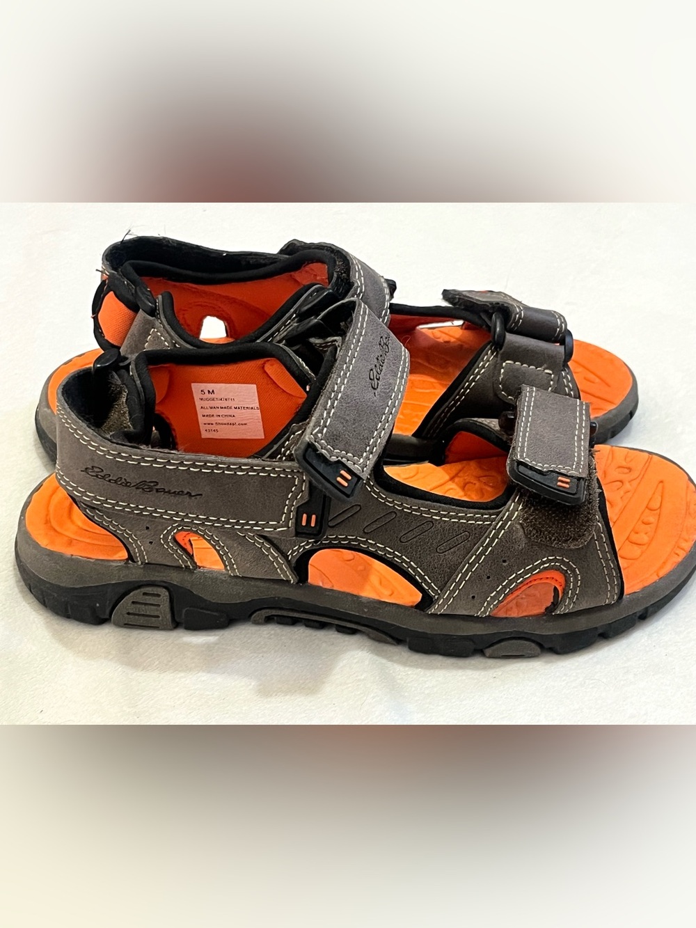 Eddie Bauer Kids Orange & Brown Active Sandals w Adjustable Sport Velcro Straps - Picture 6 of 16